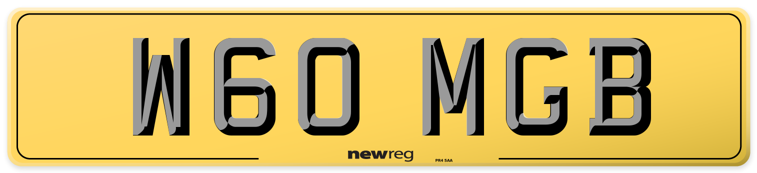 W60 MGB Rear Number Plate