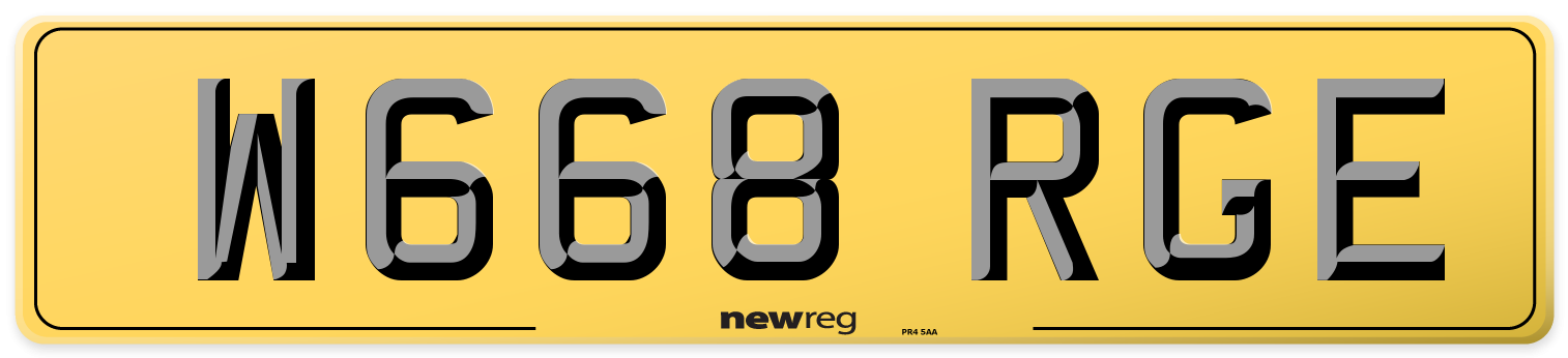 W668 RGE Rear Number Plate