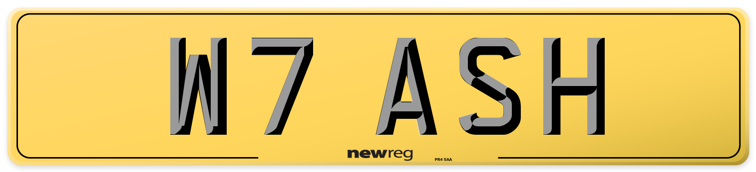 W7 ASH Rear Number Plate