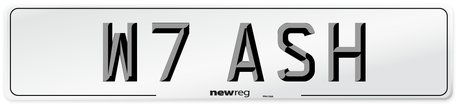 W7 ASH Front Number Plate