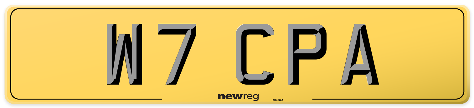 W7 CPA Rear Number Plate