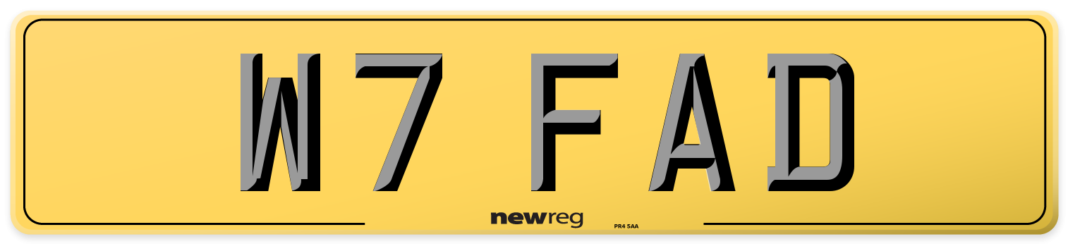 W7 FAD Rear Number Plate