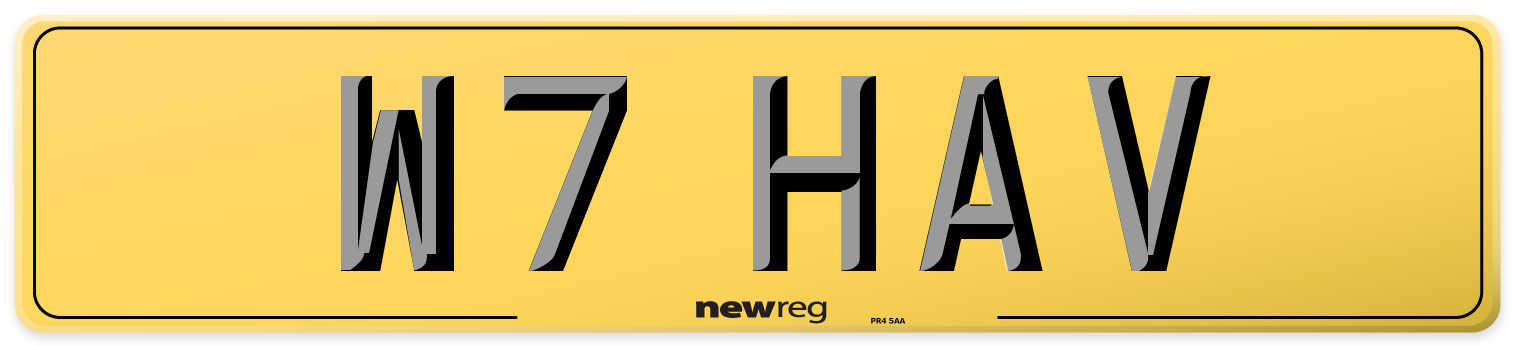 W7 HAV Rear Number Plate