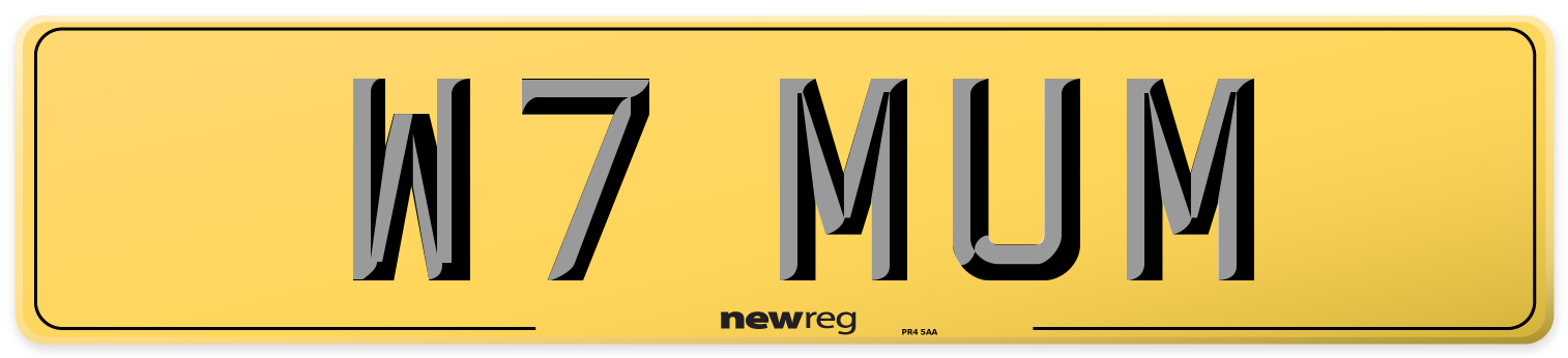 W7 MUM Rear Number Plate