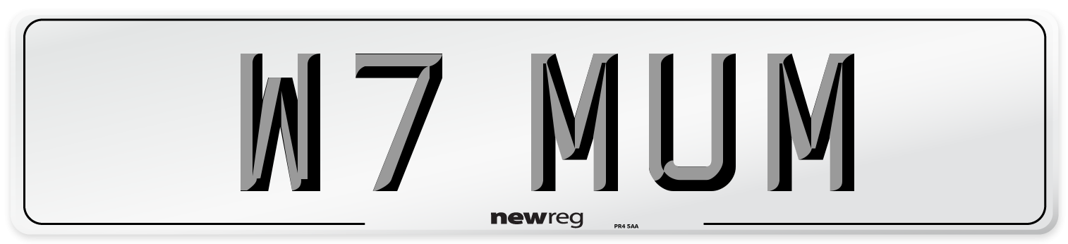 W7 MUM Front Number Plate