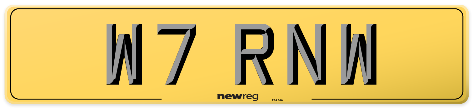 W7 RNW Rear Number Plate