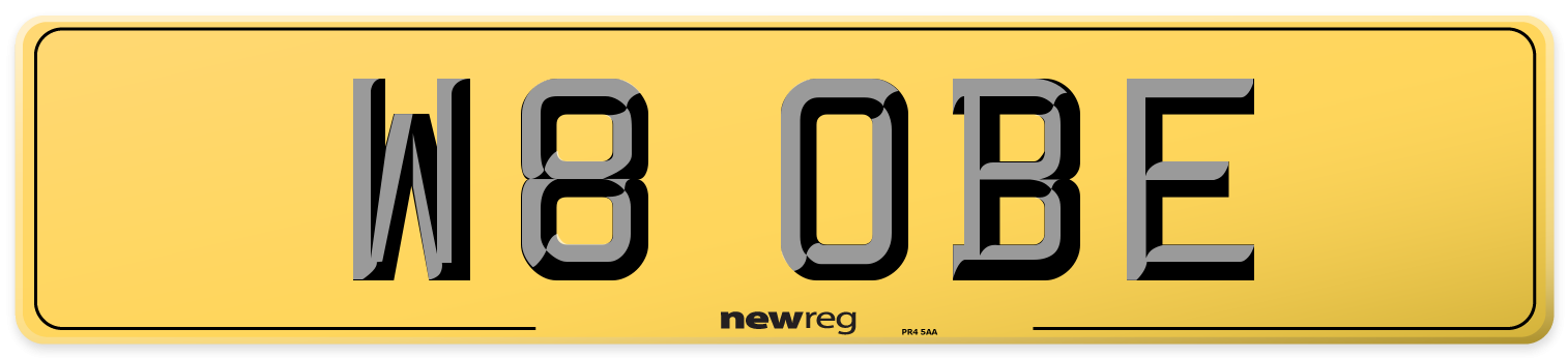 W8 OBE Rear Number Plate