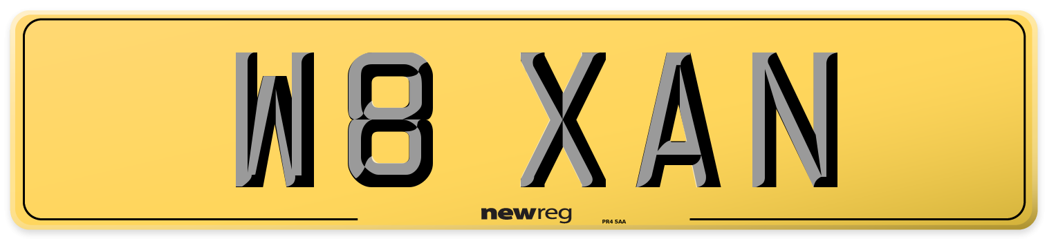 W8 XAN Rear Number Plate