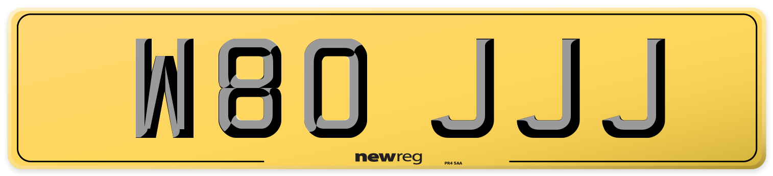 W80 JJJ Rear Number Plate