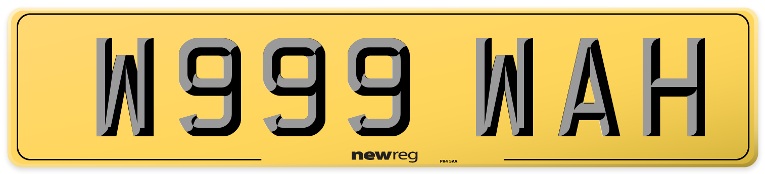W999 WAH Rear Number Plate