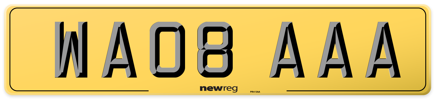 WA08 AAA Rear Number Plate