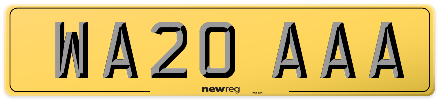 WA20 AAA Rear Number Plate