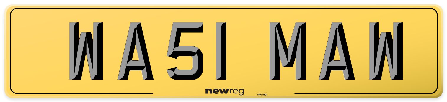 WA51 MAW Rear Number Plate