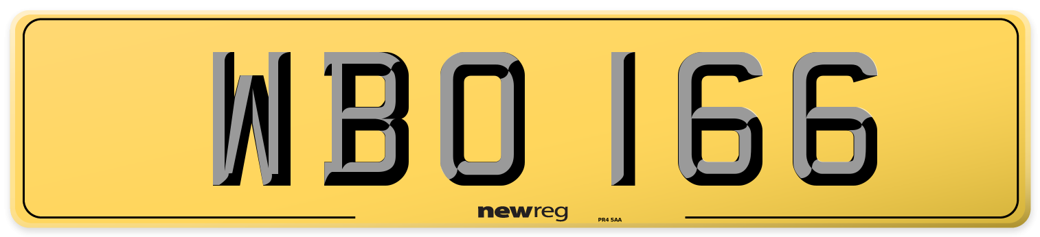 WBO 166 Rear Number Plate