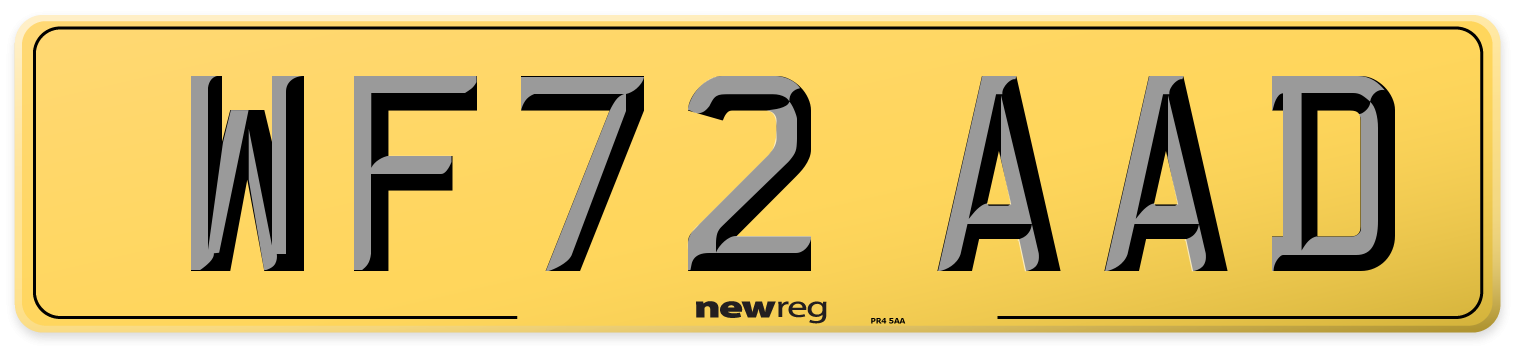 WF72 AAD Rear Number Plate