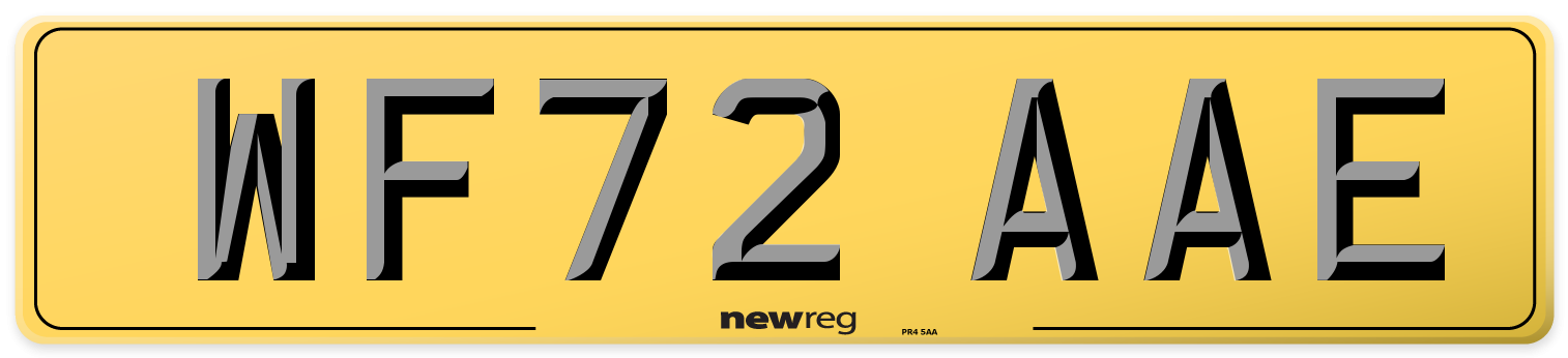 WF72 AAE Rear Number Plate