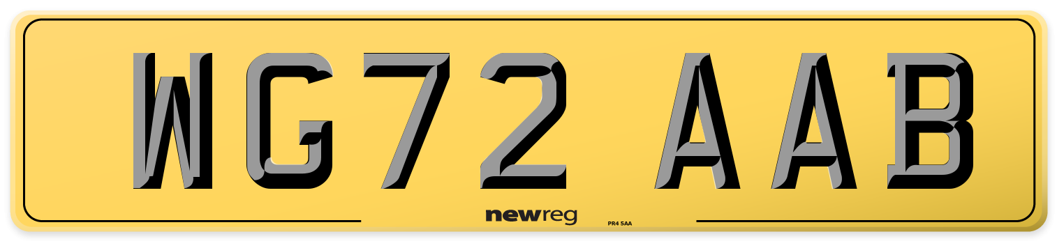 WG72 AAB Rear Number Plate
