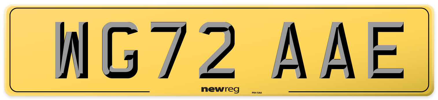 WG72 AAE Rear Number Plate
