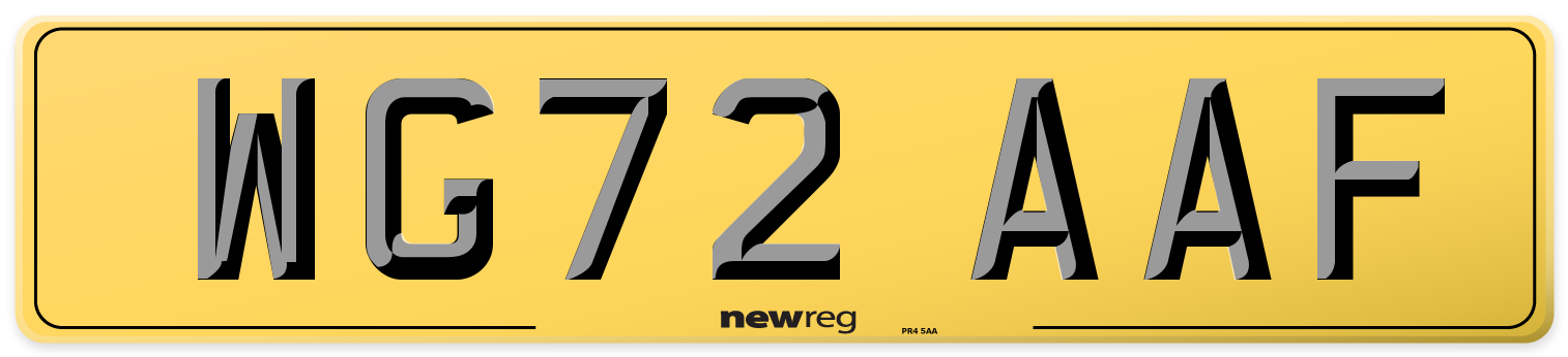 WG72 AAF Rear Number Plate