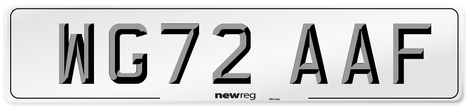 WG72 AAF Front Number Plate