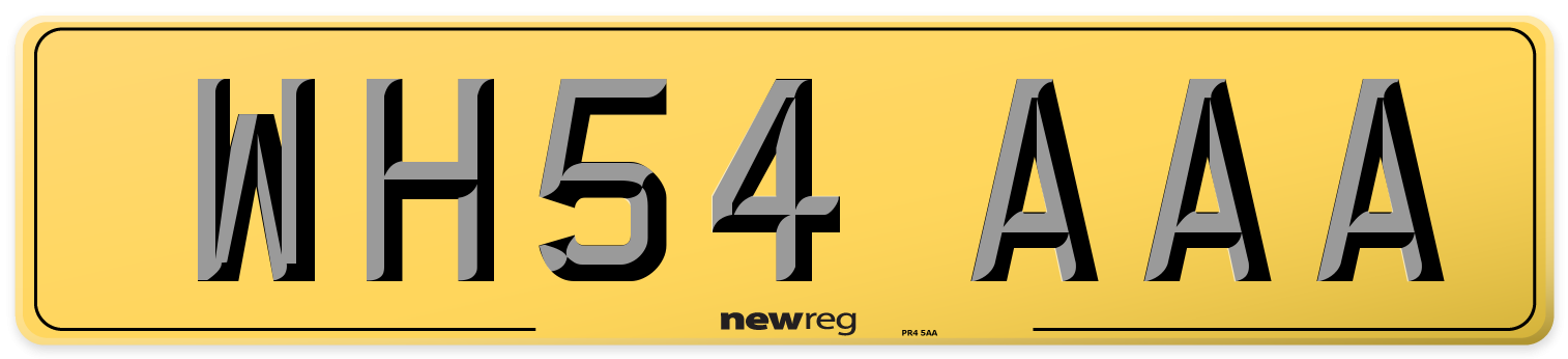 WH54 AAA Rear Number Plate