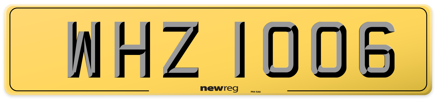 WHZ 1006 Rear Number Plate