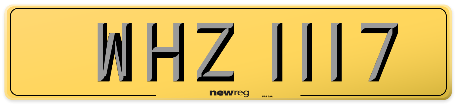 WHZ 1117 Rear Number Plate