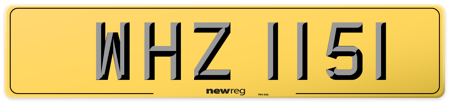 WHZ 1151 Rear Number Plate