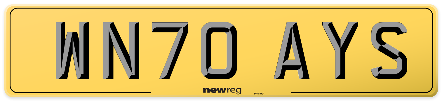 WN70 AYS Rear Number Plate