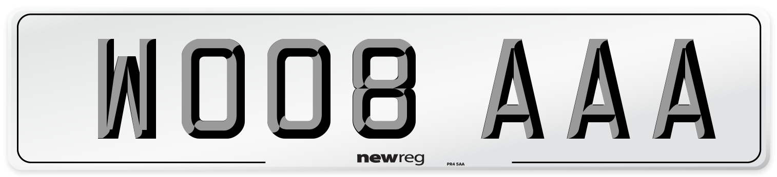 WO08 AAA Front Number Plate