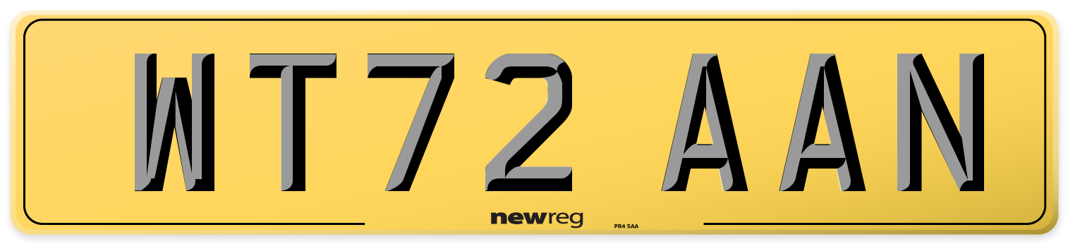 WT72 AAN Rear Number Plate