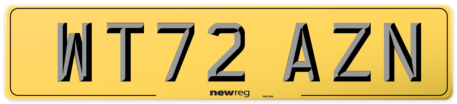 WT72 AZN Rear Number Plate