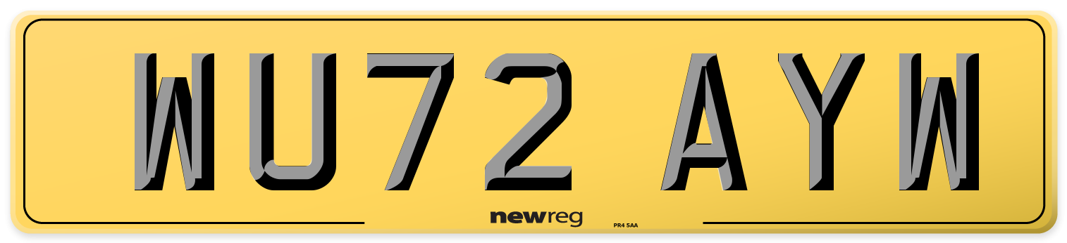 WU72 AYW Rear Number Plate