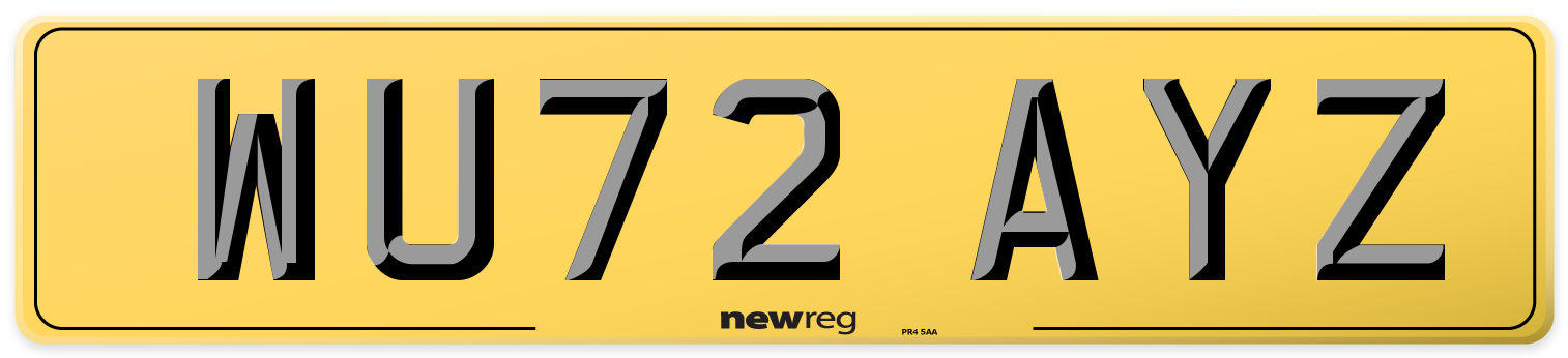WU72 AYZ Rear Number Plate