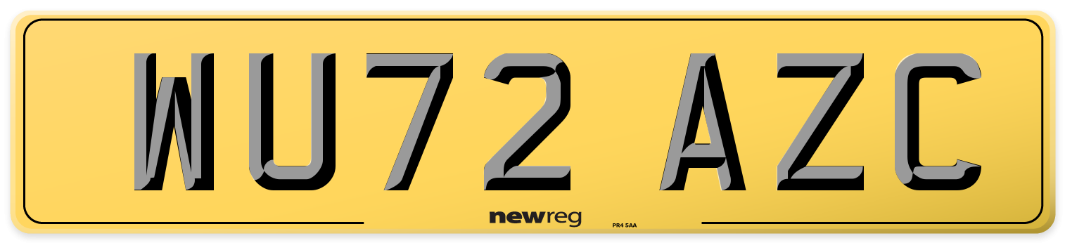 WU72 AZC Rear Number Plate