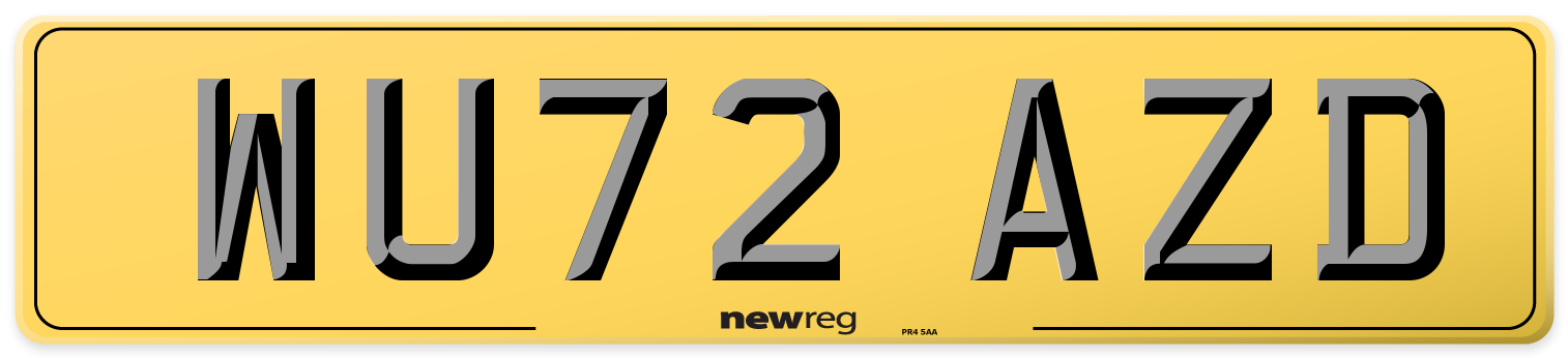 WU72 AZD Rear Number Plate