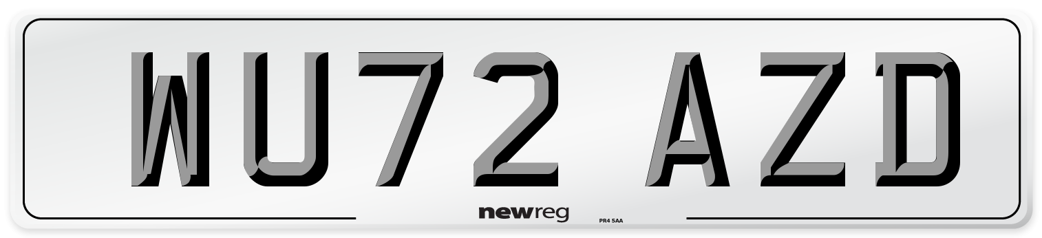 WU72 AZD Front Number Plate