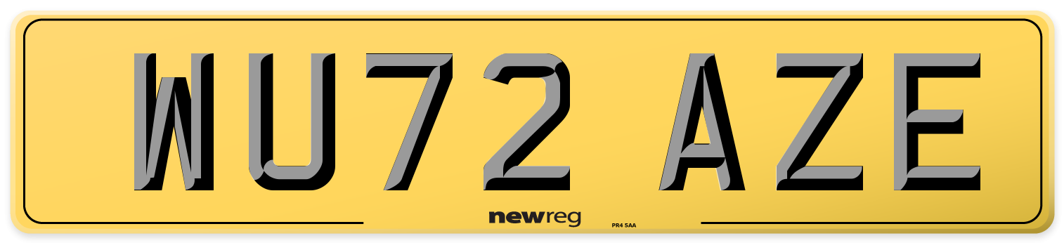 WU72 AZE Rear Number Plate