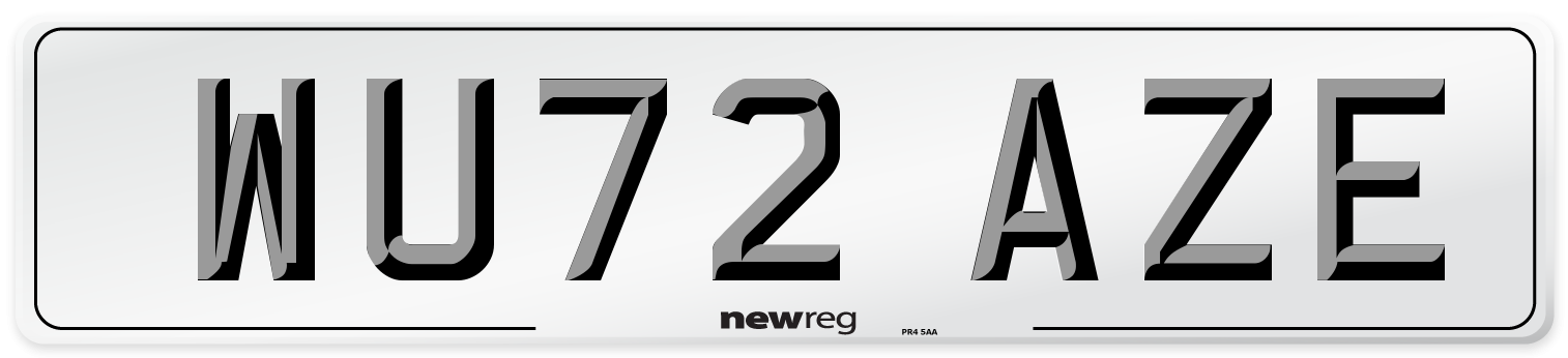 WU72 AZE Front Number Plate