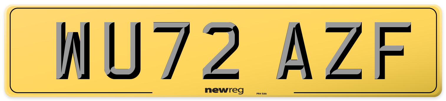 WU72 AZF Rear Number Plate