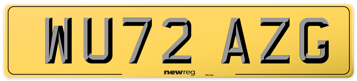 WU72 AZG Rear Number Plate