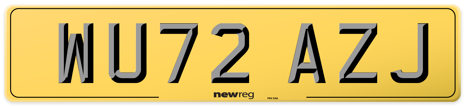 WU72 AZJ Rear Number Plate