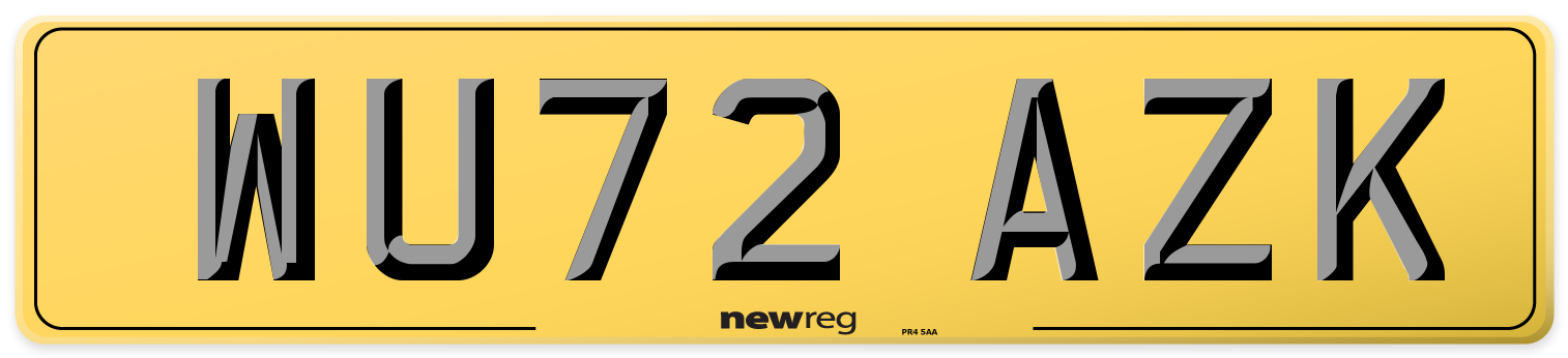 WU72 AZK Rear Number Plate