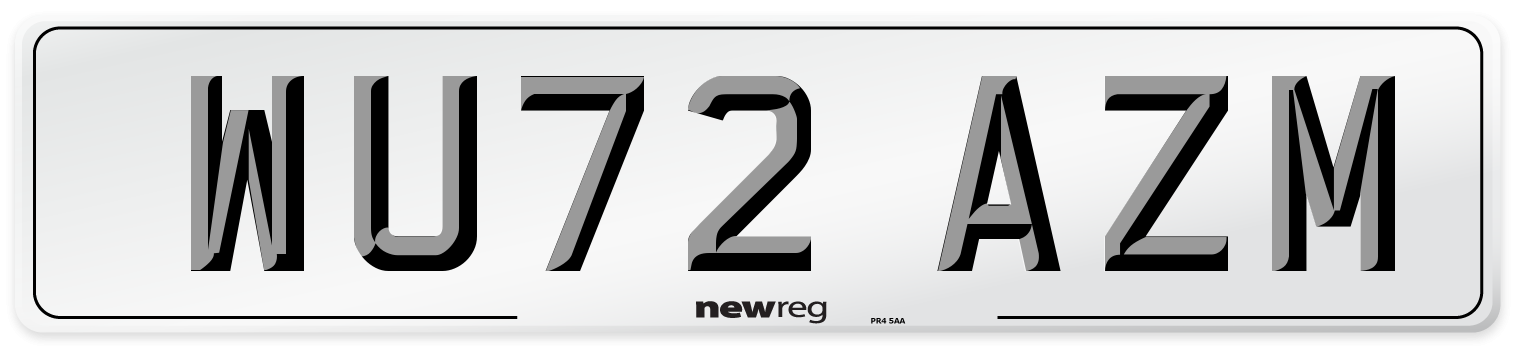 WU72 AZM Front Number Plate