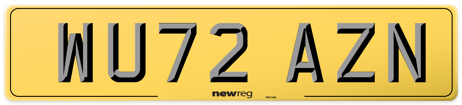 WU72 AZN Rear Number Plate
