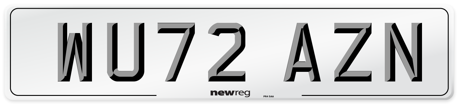 WU72 AZN Front Number Plate