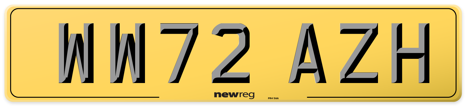 WW72 AZH Rear Number Plate