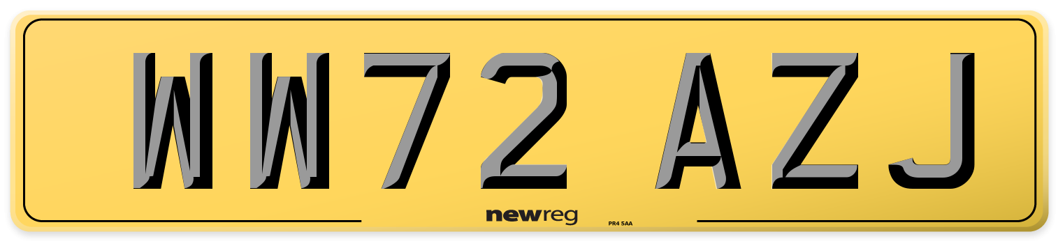 WW72 AZJ Rear Number Plate
