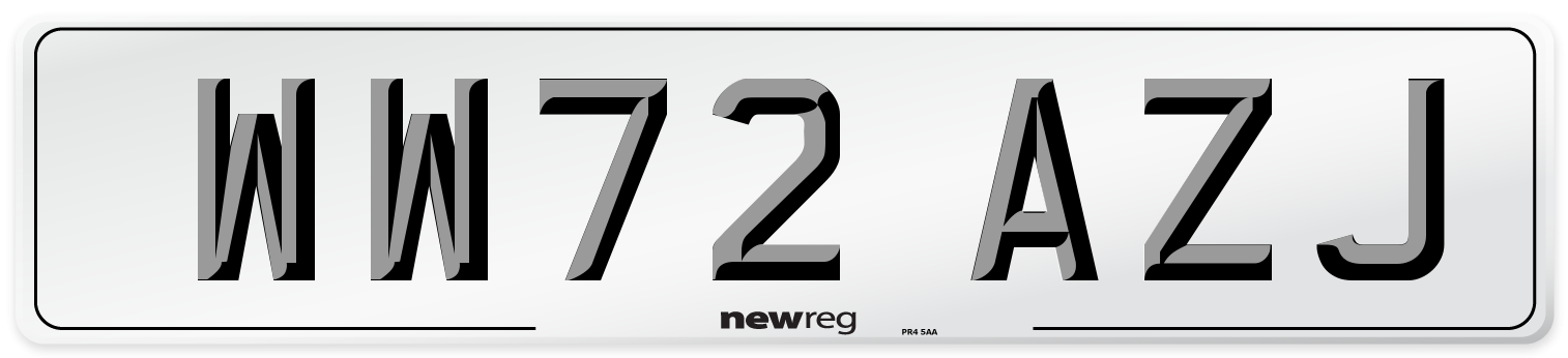 WW72 AZJ Front Number Plate