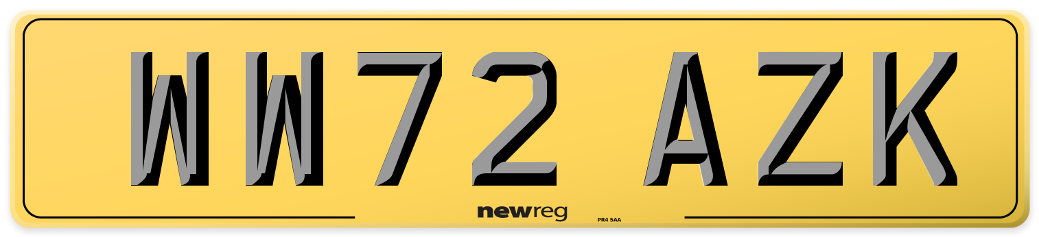 WW72 AZK Rear Number Plate